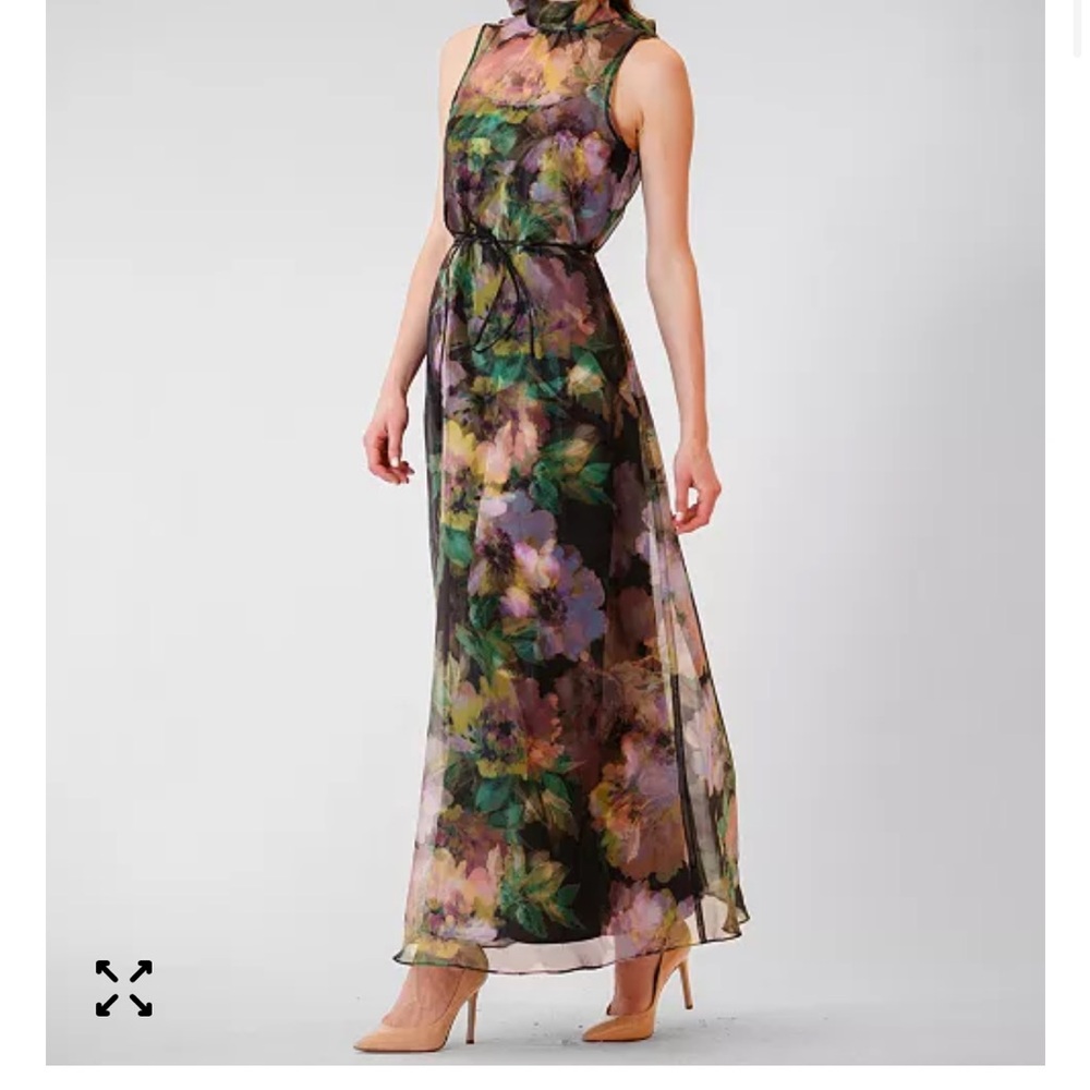 julia jordan Black Sheer Floral Maxi Dress with Green and Pink Accents - Picture 3 of 10
